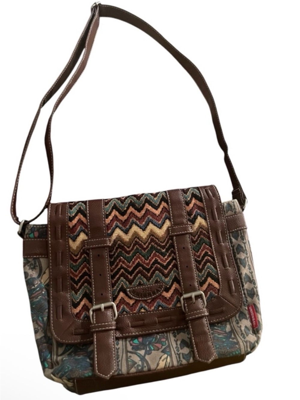 Union Bay Boho Chevron Canvas Messenger Bag EUC